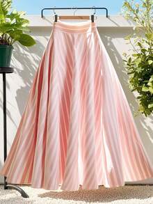 Elenzga Women's Striped Print Elegant & Fashionable A-Line Skirt, Spring/Summer - Pink - View 8