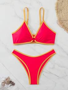 Swim Basics Bộ bikini hai mảnh gợi cảm dành cho nữ, phối màu tương phản, kiểu dáng dây mảnh, thích hợp đi biển mùa hè. - Nhiều màu - Xem 6
