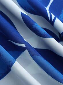 Franclia 新款优雅时尚浪漫印花系带A字无袖连衣裙，女士春夏连体裤连衣裙，度假连衣裙 - 藍色 - 查看 5