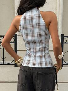 Siren Gaze Women's Plaid Single-Breasted Casual Versatile Daily Wear Shirt - Blue - View 2