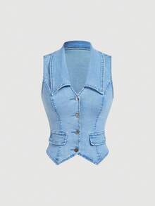 Sweetra Women's Casual Denim Jacket And Coat - Blue - View 1