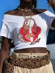 INAWLY Y2K Retro American Style Heart Graphic Women Oversized Crew Neck Short Sleeve T-Shirt - White - View 3