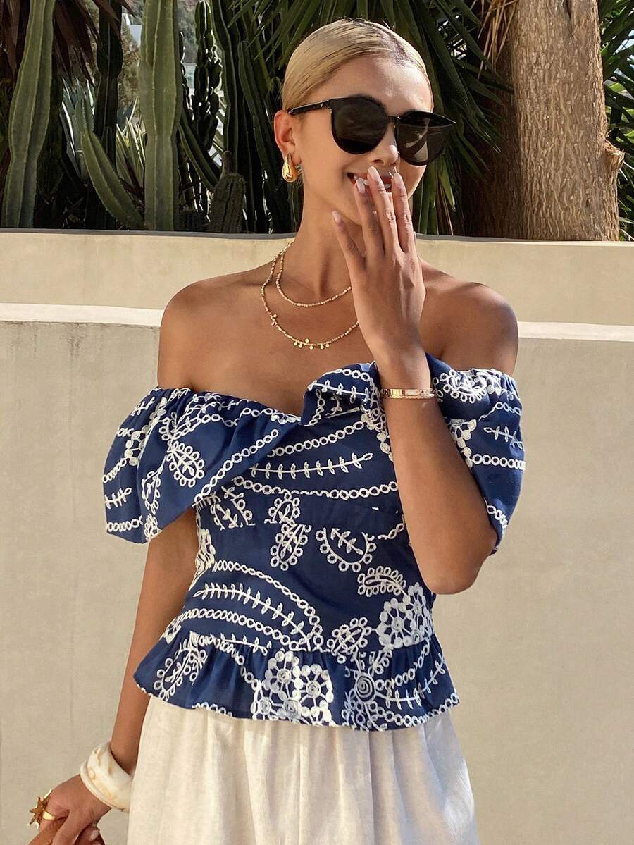 Livesso Women's Solid Color Strapless One-Shoulder Elegant Cropped Summer Top Going Out Tops Women - Blue - View 1