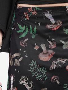 ROMWE Fairycore 女士深色蘑菇植物印花A字裙 - 彩色 - 查看 7