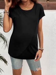 Modmama 夏季两件套休闲宽松哺乳T恤，适合孕妇和哺乳期妈妈穿着。纯色圆领短袖休闲舒适透气哺乳上衣 - 彩色 - 查看 6