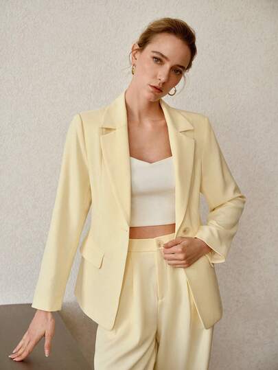 MOTF PREMIUM LIGHT YELLOW YOUTHFUL ENERGETIC DAILY COMMUTE SLIM-FIT VINTAGE SUIT BLAZER