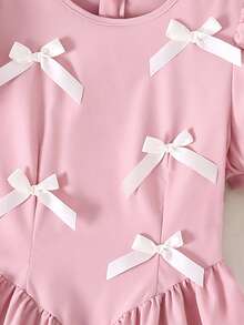 SHEIN Explorewe 优雅红色花瓣袖A字连衣裙，适合大龄儿童，春夏款式，刺绣点缀，适合家庭聚会、庆祝活动和日常穿着。 - 粉色 - 查看 5