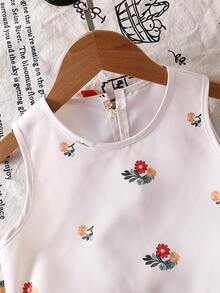 SHEIN Young Girl Ditsy Floral Bow Decor Camisole And Wide Leg Pants Set,Kids - Multicolor - View 9