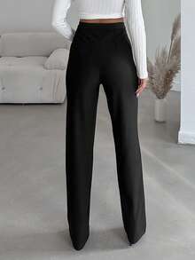 EURMUSE Women's Solid Color Straight Leg Pants - Black - View 2