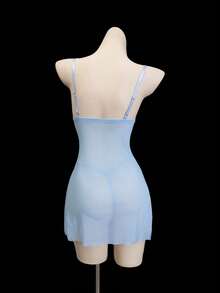 SHEIN 2pcs/Set Women Mesh Wireless Sexy Lingerie Camisole For Going Out - Baby Blue - View 7