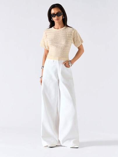 LYSMO 2026 New Arrive Minimalism Spring/Summer Women's Solid Butter Color Minimalist Daily Wear Round Neck Short Sleeve Knit Top Casual Top Going Out Top Spring Break Casual For Women Spring For Women