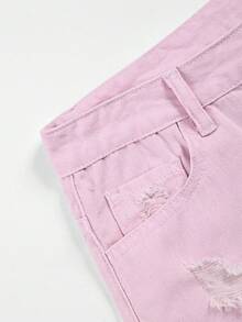 SHEIN EZwear Summer Casual Washed Distressed Denim Shorts - Hot Pink - View 6