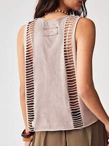 Bohemela Top corto de punto de un solo color lavado para mujer - Albaricoque - Ver 7