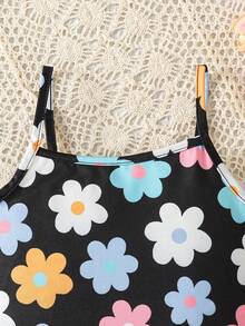 Young Girl Casual Everyday Floral Print Jumpsuit - Black - View 4