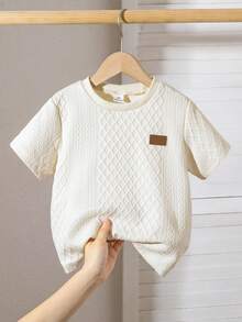 SHEIN 男童圆领休闲百搭日常短袖T恤 - 杏色 - 查看 1