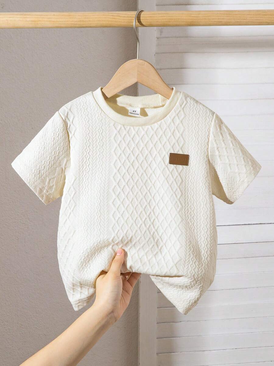 SHEIN 男童圆领休闲百搭日常短袖T恤 - 杏色 - 查看 1