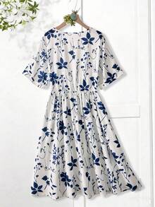 Rusticease Plus Size V-Neck Floral Print Elegant Short Sleeve Dress\Summer\Vacation\Flower Summer Dress  Summer Outfits Summer Clothes Spring Dress Spring Outfit Women Spring Clothing Country Style For Women Country Dress For Women Vacation Outfits Women - Multicolor - View 2