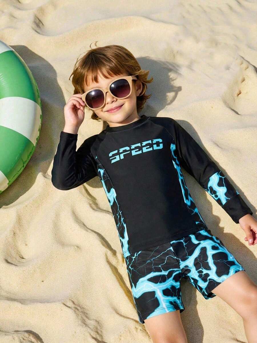 2 Piece Young Boys Casual Sports Swimsuit Set,Holiday Style Pattern Swim Pants,Children's Clothing For Summer Beach Outdoor Swimming & Vacation Wear - Multicolor - View 1