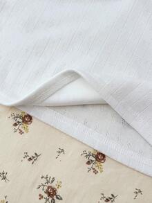 SHEIN 少女白色提花针织褶皱胸部甜美女孩校园休闲修身T恤 - 白色 - 查看 5