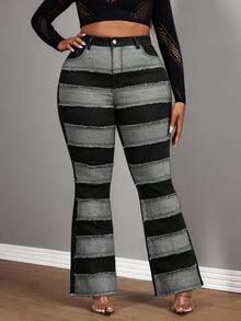 Slaydiva Jeans rectos de talla grande para mujer con estilo vaquero, parches elásticos azules, primavera - Negro - Ver 7