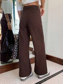 DAZY Quần jeans nữ ống loe màu nâu trơn, có túi, kiểu dáng thường ngày, thích hợp cho mùa xuân. - Cà phê nâu - Xem 2