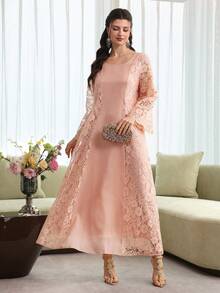 Al Najma Váy hồng bóng phối ren - Hồng - Xem 8