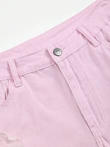 SHEIN EZwear Summer Casual Washed Distressed Denim Shorts - Hot Pink - View 7