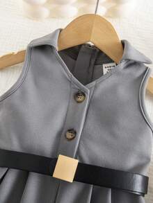 SHEIN Baby Girls' Casual Minimalist Gray Lapel Jumpsuit - Grey - View 5