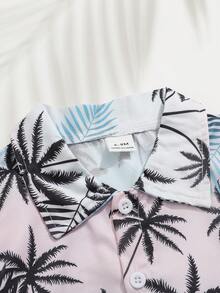 SHEIN Playful Pals 2件套幼儿男童度假绿色热带植物图案短袖衬衫+松紧腰短裤套装，童装。幼儿服装，幼儿衬衫，幼儿短裤，婴儿套装，6个月-3岁 - 彩色 - 查看 8