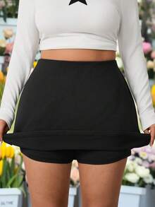 SHEIN EZwear Plus Size Women Black Casual Skort With Pockets - Black - View 1