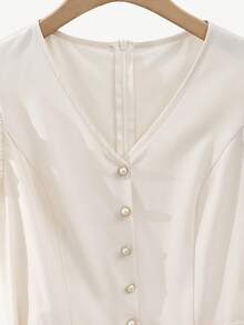 GlowEve Women's Elegant Satin V-Neck Ruffle Armhole Belted Midi Dress, Romantic For Party, Wedding Season, Summer - Apricot - View 6