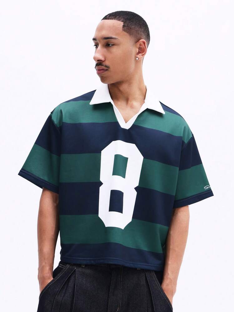 Boxy Striped Rugby Polo With White Collar