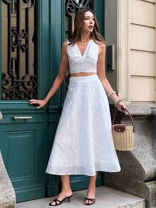 Pariaura Bộ 2 món áo tank top không tay khoét lỗ và chân váy màu trơn cho nữ, váy Cherry, váy dài nữ, váy dài mùa hè, váy trắng thường ngày, váy kiểu Pháp cho nữ, váy cỡ XS cho nữ, váy quấn cho nữ, váy len hai mảnh, váy Wow, váy Zanzea cho nữ, trang phục mùa hè hai mảnh cho nữ, bộ đồ hai mảnh mùa hè cho nữ, trang phục mùa hè khoét lỗ cho nữ. - trắng - Xem 2