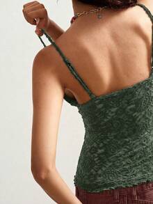 Bohemela 波西米亚风佩斯利提花针织吊带背心，修身剪裁，夏季度假风 - 墨綠色 - 查看 2