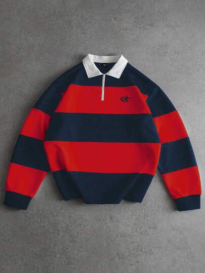 PAVTROS Men's Fashion Striped Long Sleeve Casual Loose Polo Shirt.Streetwear,Friends,Matching,Baggy,For Men,Graphic,Japanese Style,Unisex,I Love My Girlfriend