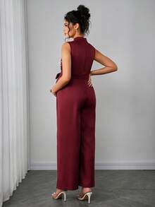 Momance Women's Elegant Sleeveless Round Neck Jumpsuit, Spring/Summer - Burgundy - View 2