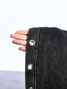 SHEIN EZwear Áo thun ngắn tay cỡ lớn chất liệu cotton đã qua xử lý, họa tiết bông tuyết, thích hợp cho mùa xuân. - màu đen - Xem 7