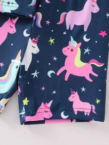 2-Piece Girls Toddler Navy Blue Summer Fairy Glow-In-The-Dark Unicorn Star Print Pajamas Sleepwear Set,Family Matching Snug Fit Cotton Knit Loungewear - Royal Blue - View 4