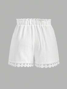 EMERY ROSE Quần short nữ cỡ lớn, kiểu dáng thường ngày, xếp ly, viền bèo nhún, chất liệu cotton. - trắng - Xem 2
