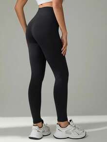 SHEIN Tall 女款純色極簡高腰長褲，日常穿著，適合高個女性 - 黑色 - 查看 8