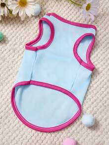 PETSIN 1pc Green Milk Tea Cup With Letter Printed Pet Vest, Light Blue With Rose Red, Skin Friendly And Breathable Pet Clothing - Multicolor - View 3