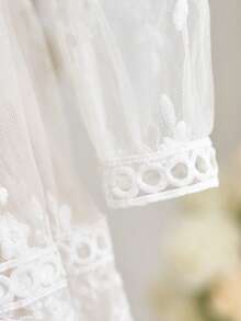 少女可爱优雅白色网纱刺绣短袖连衣裙 - 彩色 - 查看 7
