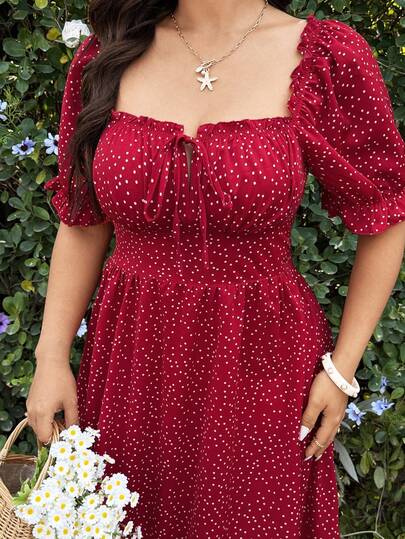 Sunnyshic 大码复古法式波点露背系带春夏常规连衣裙