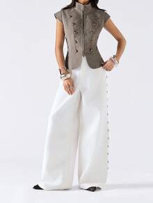 LYSMO 2026 New Arrive Minimalism Spring/Summer Women's Retro Mandarin Collar Jacket, Suitable For Commuting - Light Grey - View 1