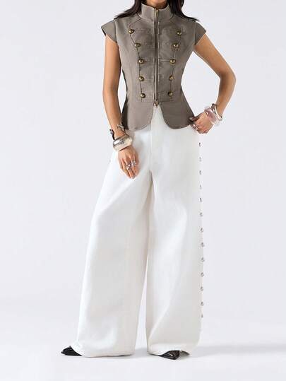 LYSMO 2026 New Arrive Minimalism Spring/Summer Women's Retro Mandarin Collar Jacket, Suitable For Commuting