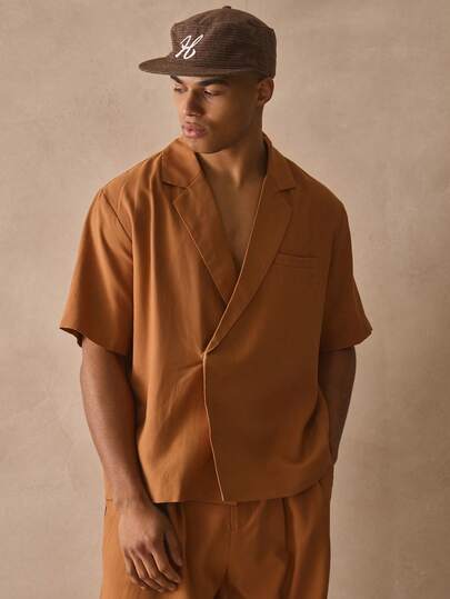 Musero Cropped Oversized Short Sleeve Hidden Clasp Lined Tailored Blazer Style Jacket Linen Top Spring Summer Essentials