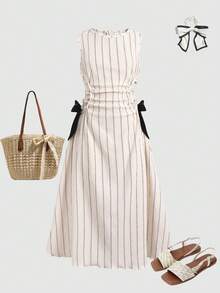 Serisse Kids 少女时尚优雅无袖圆领连衣裙 - 黑與白 - 查看 2