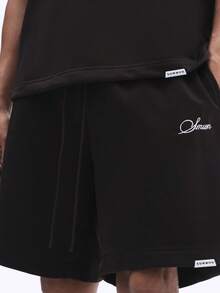 SUMWON Conjunto de camiseta de manga corta y pantalones cortos a juego con detalles de logo pequeño para uso casual de verano, en color negro - Café integral - Ver 6