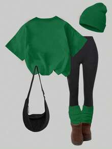 女童休闲四叶草印花圆领短袖T恤，适合圣帕特里克节穿着 - 粉色 - 查看 2