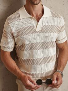 Manfinity Homme Men's Short Sleeve Hollow Out Jacquard Knit Top - Multicolor - View 4